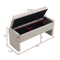 Upholstered Storage Bench For Bedroom And Living Room, Comfy Foot Rest Stool In Linen Grey Brown, Versatile Vanity And Coffee Table Seat