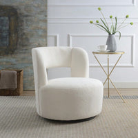 Soft Teddy Fabric Swivel Barrel Chair Cozy Round Accent Chair For Living Room Bedroom Reading And Waiting Room Cream