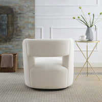 Soft Teddy Fabric Swivel Barrel Chair Cozy Round Accent Chair For Living Room Bedroom Reading And Waiting Room Cream
