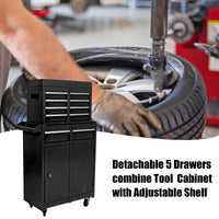 5-Drawer Rolling Tool Chest With Lockable Wheels, Sliding Drawers, Detachable Top, And Adjustable Shelf For Garage And Workshop Storage