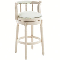 26 Inch White Leather Wooden Bar Stool For Kitchen And Dining Use
