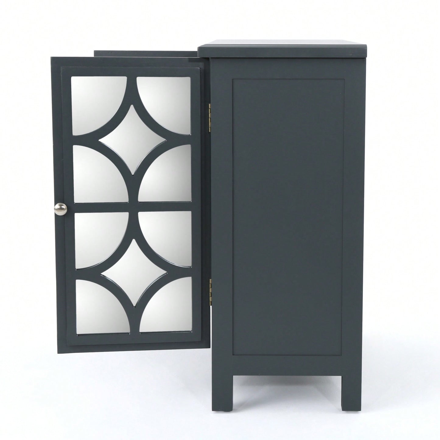 Double Door Cabinet With Mirror Finish For Stylish Storage Solutions Charcoal Grey