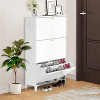 Freestanding 3 Drawer Steel Shoe Cabinet With Flip Door Modern Storage Organizer For Entryway Hallway Bedroom In White