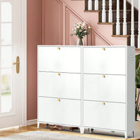 Freestanding 3 Drawer Steel Shoe Cabinet With Flip Door Modern Storage Organizer For Entryway Hallway Bedroom In White