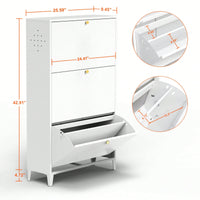 Freestanding 3 Drawer Steel Shoe Cabinet With Flip Door Modern Storage Organizer For Entryway Hallway Bedroom In White