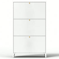 Freestanding 3 Drawer Steel Shoe Cabinet With Flip Door Modern Storage Organizer For Entryway Hallway Bedroom In White