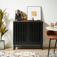 Modern Slatted Grille Cabinet With Striped Door High-Quality MDF And Sturdy Metal Legs