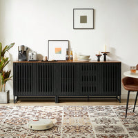 Modern Slatted Grille Cabinet With Striped Door High-Quality MDF And Sturdy Metal Legs