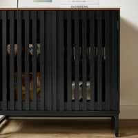 Modern Slatted Grille Cabinet With Striped Door High-Quality MDF And Sturdy Metal Legs