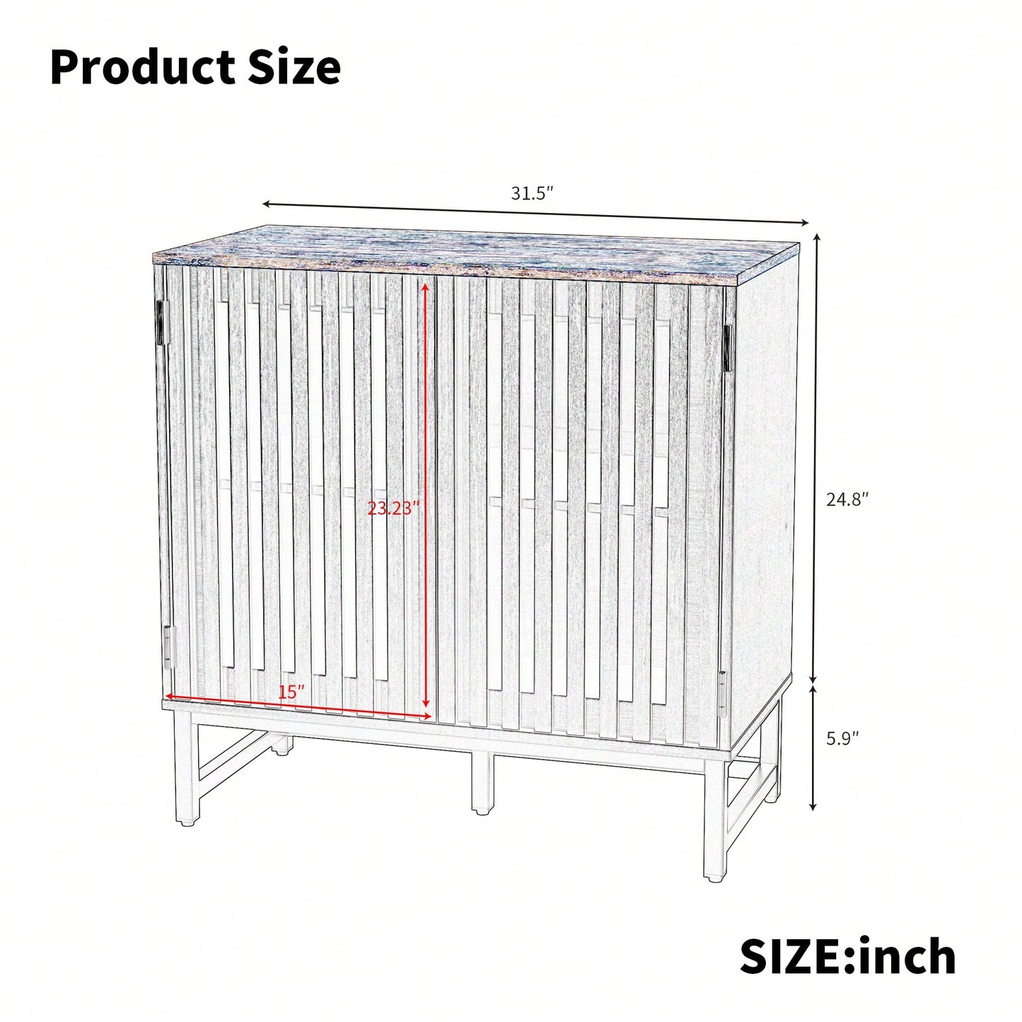 Modern Slatted Grille Cabinet With Striped Door High-Quality MDF And Sturdy Metal Legs