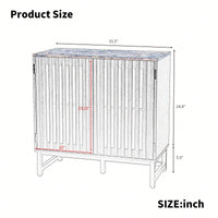 Modern Slatted Grille Cabinet With Striped Door High-Quality MDF And Sturdy Metal Legs