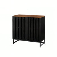 Modern Slatted Grille Cabinet With Striped Door High-Quality MDF And Sturdy Metal Legs