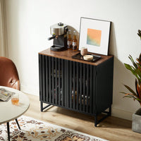 Modern Slatted Grille Cabinet With Striped Door High-Quality MDF And Sturdy Metal Legs