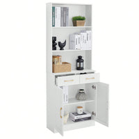 Stylish Black Bathroom Storage Cabinet With Two Doors And Drawers, Adjustable Shelf And Three Open Shelves For Organized Space