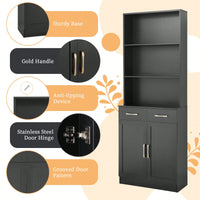 Stylish Black Bathroom Storage Cabinet With Two Doors And Drawers, Adjustable Shelf And Three Open Shelves For Organized Space