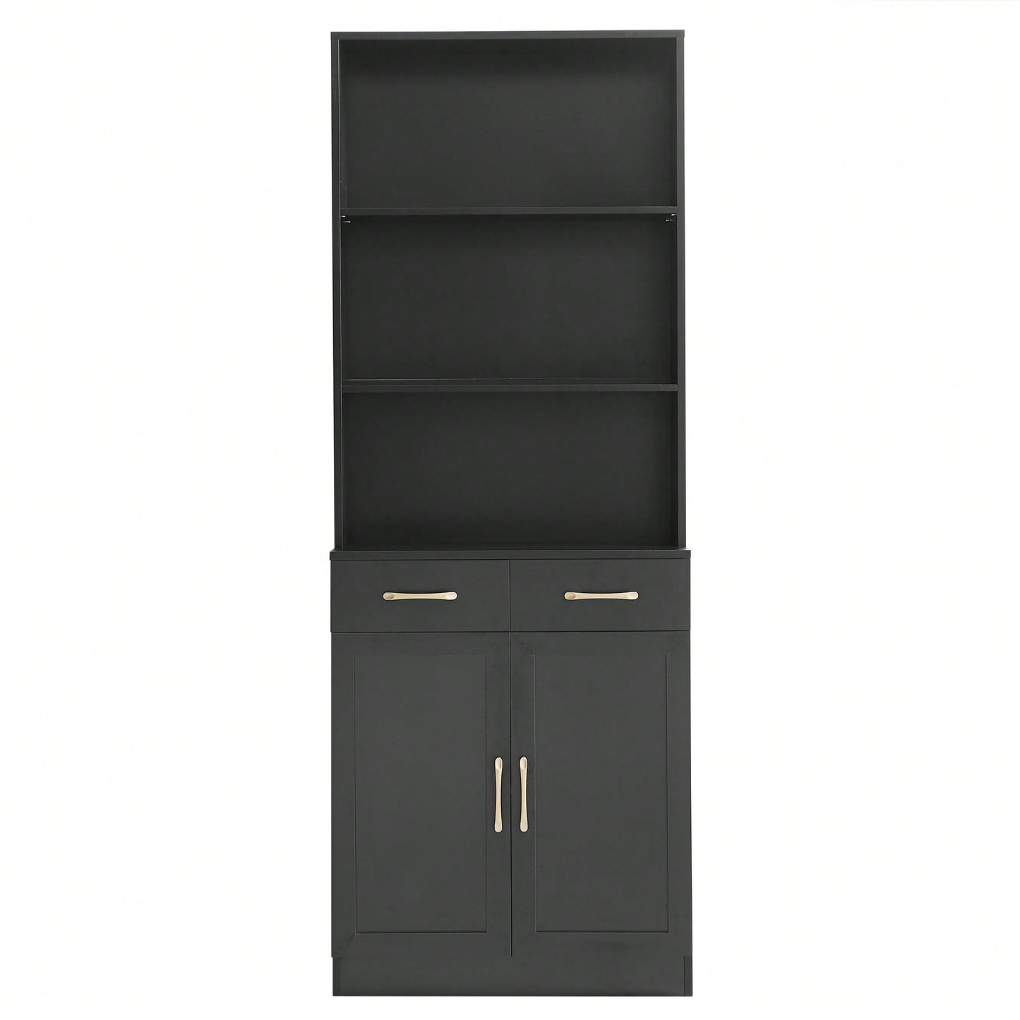 Stylish Black Bathroom Storage Cabinet With Two Doors And Drawers, Adjustable Shelf And Three Open Shelves For Organized Space