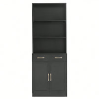 Stylish Black Bathroom Storage Cabinet With Two Doors And Drawers, Adjustable Shelf And Three Open Shelves For Organized Space