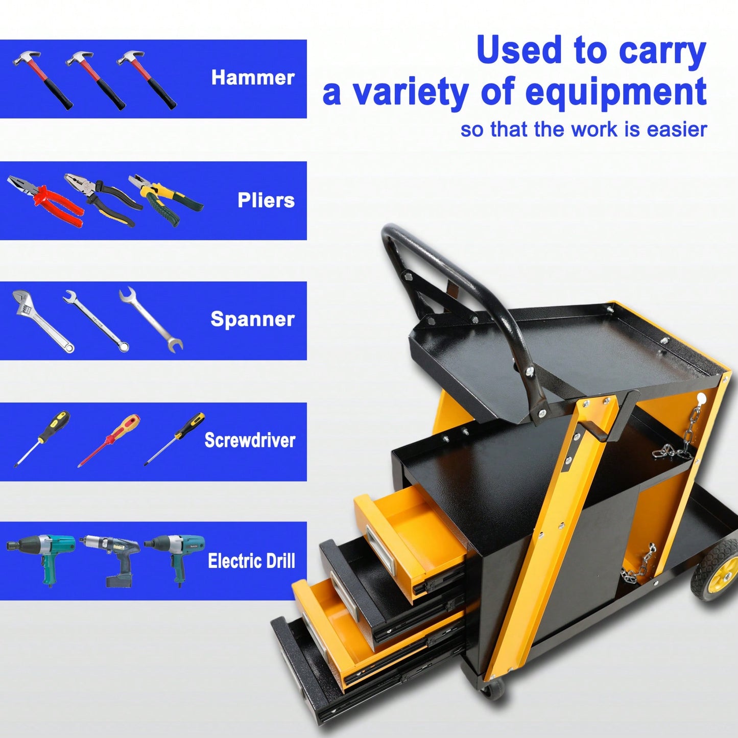 Multi-Function Welder Trolley With Storage Tank And 4-Drawer Chest For MIG TIG ARC Plasma Cutters, 280 LBS Capacity