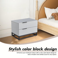 22 Inch Grey White Nightstand With 2 Drawers Small Dresser Wood Storage Cabinet For Bedroom Hallway Entryway Sofa Side Table