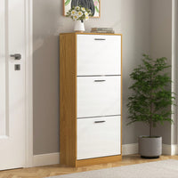 Narrow Freestanding Shoe Storage Cabinet With 3 White Flip Drawers For Entryway Organization