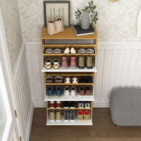 Narrow Freestanding Shoe Storage Cabinet With 3 White Flip Drawers For Entryway Organization