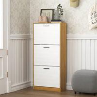 Narrow Freestanding Shoe Storage Cabinet With 3 White Flip Drawers For Entryway Organization