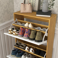 Narrow Freestanding Shoe Storage Cabinet With 3 White Flip Drawers For Entryway Organization