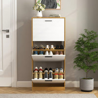 Narrow Freestanding Shoe Storage Cabinet With 3 White Flip Drawers For Entryway Organization