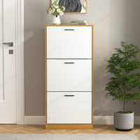 Narrow Freestanding Shoe Storage Cabinet With 3 White Flip Drawers For Entryway Organization