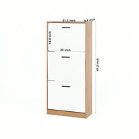 Narrow Freestanding Shoe Storage Cabinet With 3 White Flip Drawers For Entryway Organization