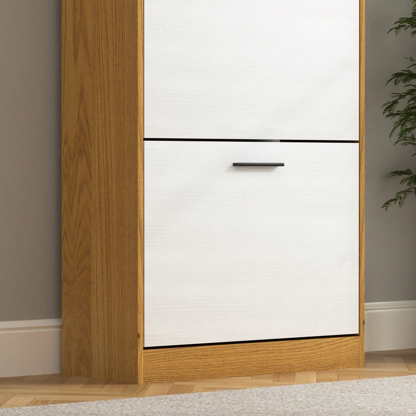 Narrow Freestanding Shoe Storage Cabinet With 3 White Flip Drawers For Entryway Organization