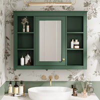 Modern Wall Mounted Medicine Cabinet With Mirror And 6 Open Shelves For Bathroom Storage