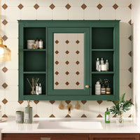 Modern Wall Mounted Medicine Cabinet With Mirror And 6 Open Shelves For Bathroom Storage