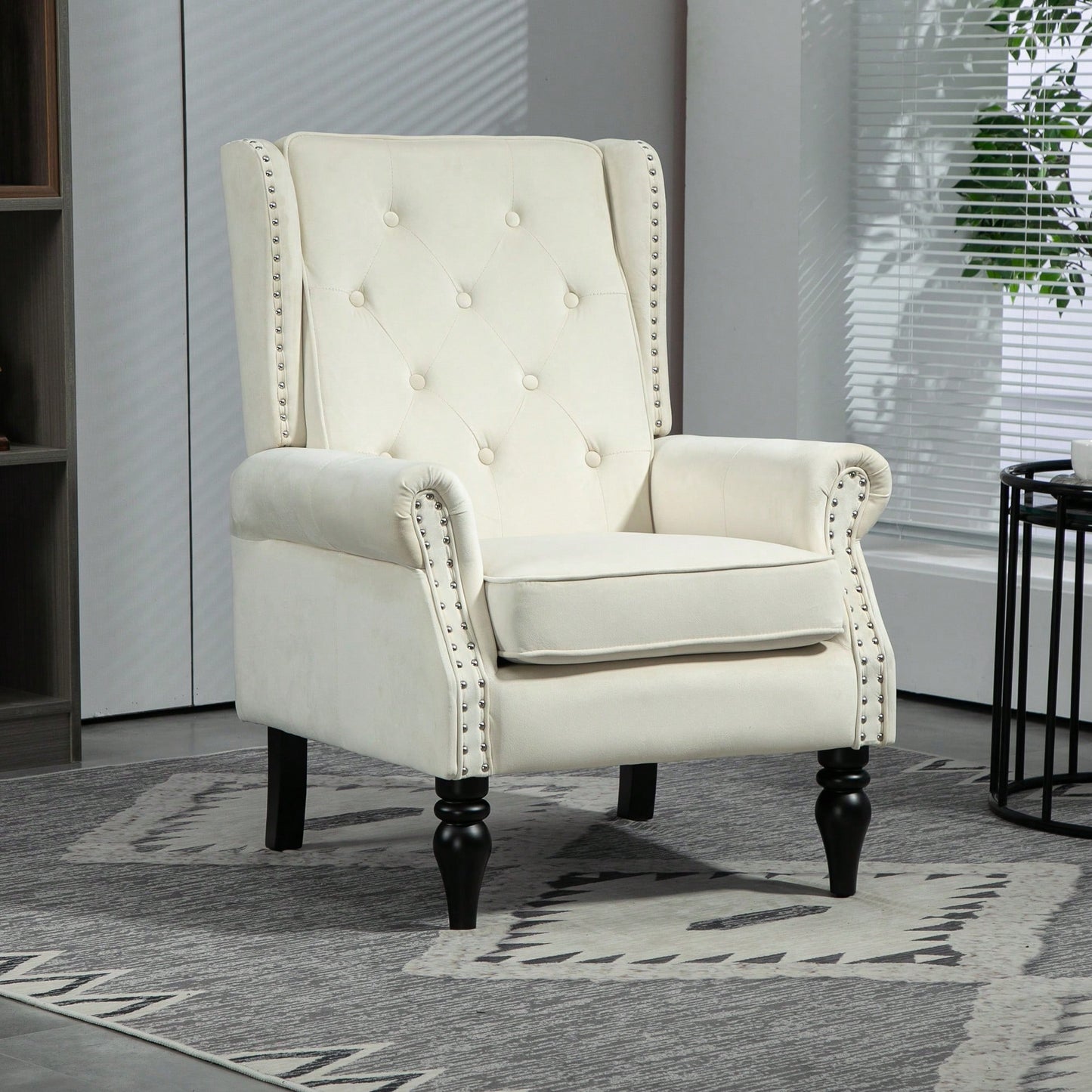 Modern Beige Wood Frame Accent Chair For Living Room And Bedroom With Sturdy Legs