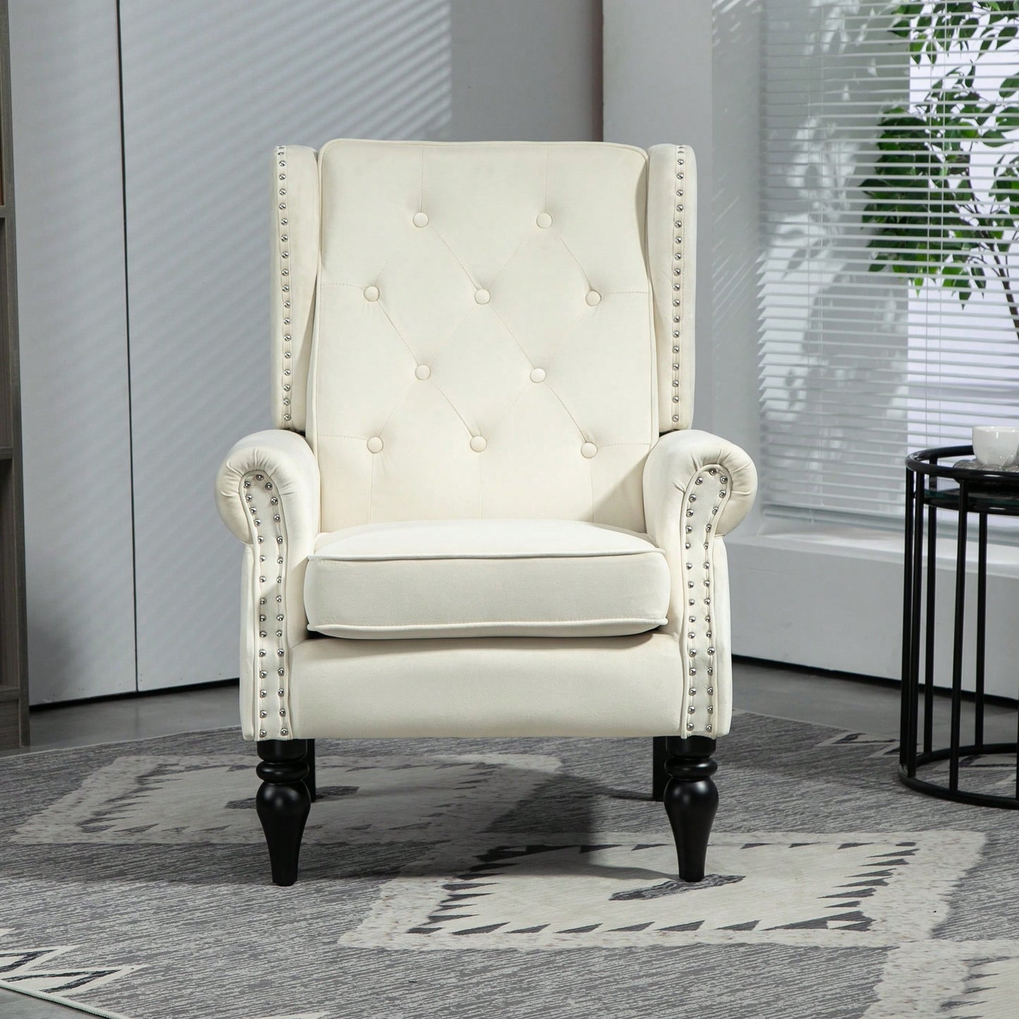 Modern Beige Wood Frame Accent Chair For Living Room And Bedroom With Sturdy Legs