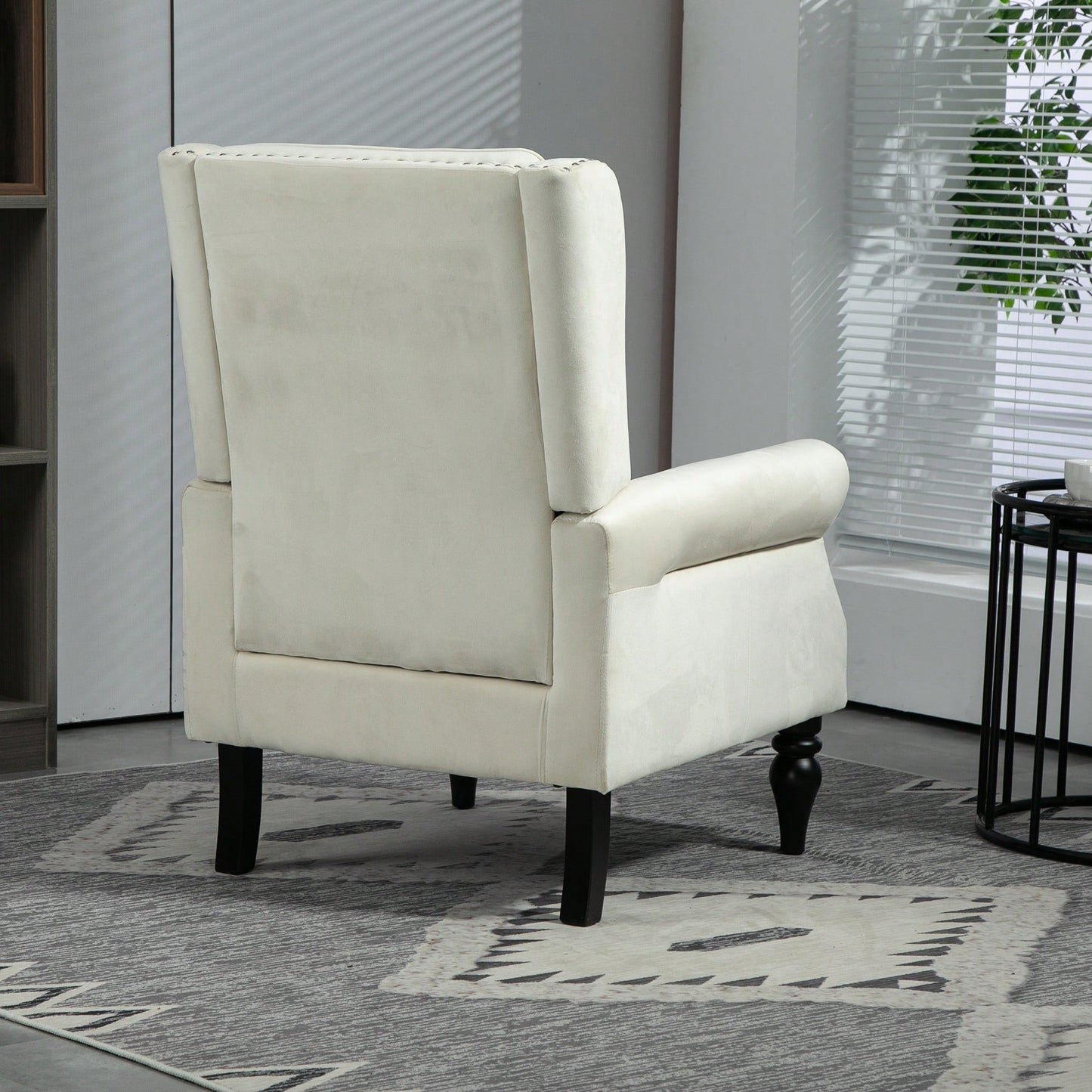 Modern Beige Wood Frame Accent Chair For Living Room And Bedroom With Sturdy Legs