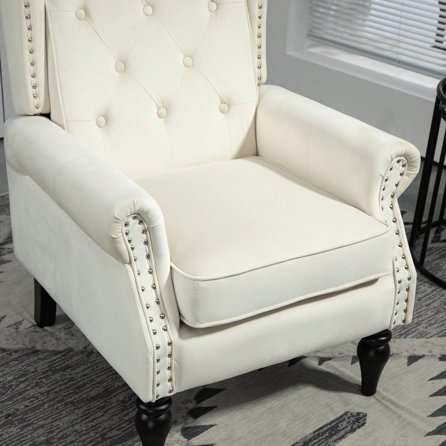 Modern Beige Wood Frame Accent Chair For Living Room And Bedroom With Sturdy Legs