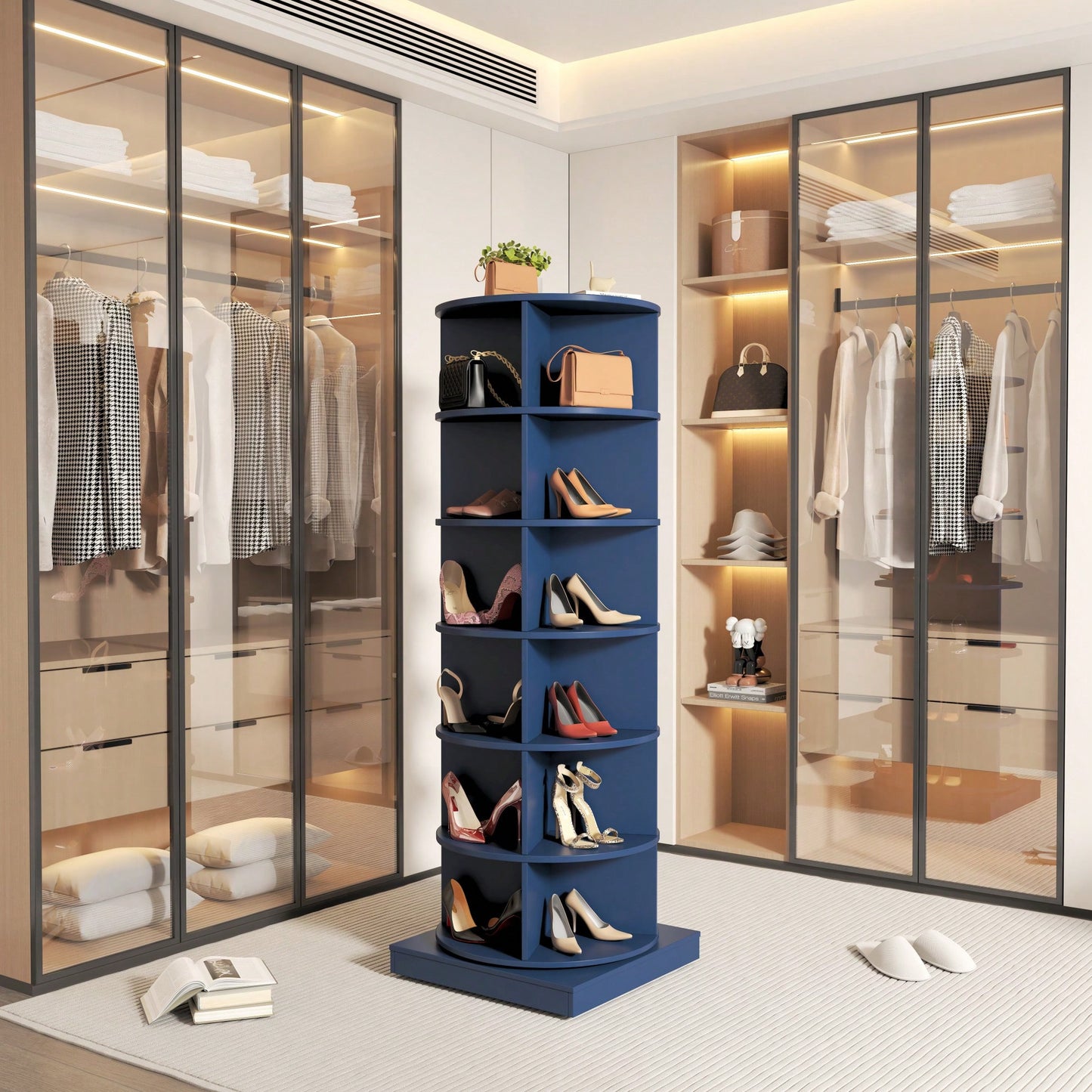 360 Degree Rotating Shoe Cabinet With 6 Layers For Space-Saving Storage And Organization