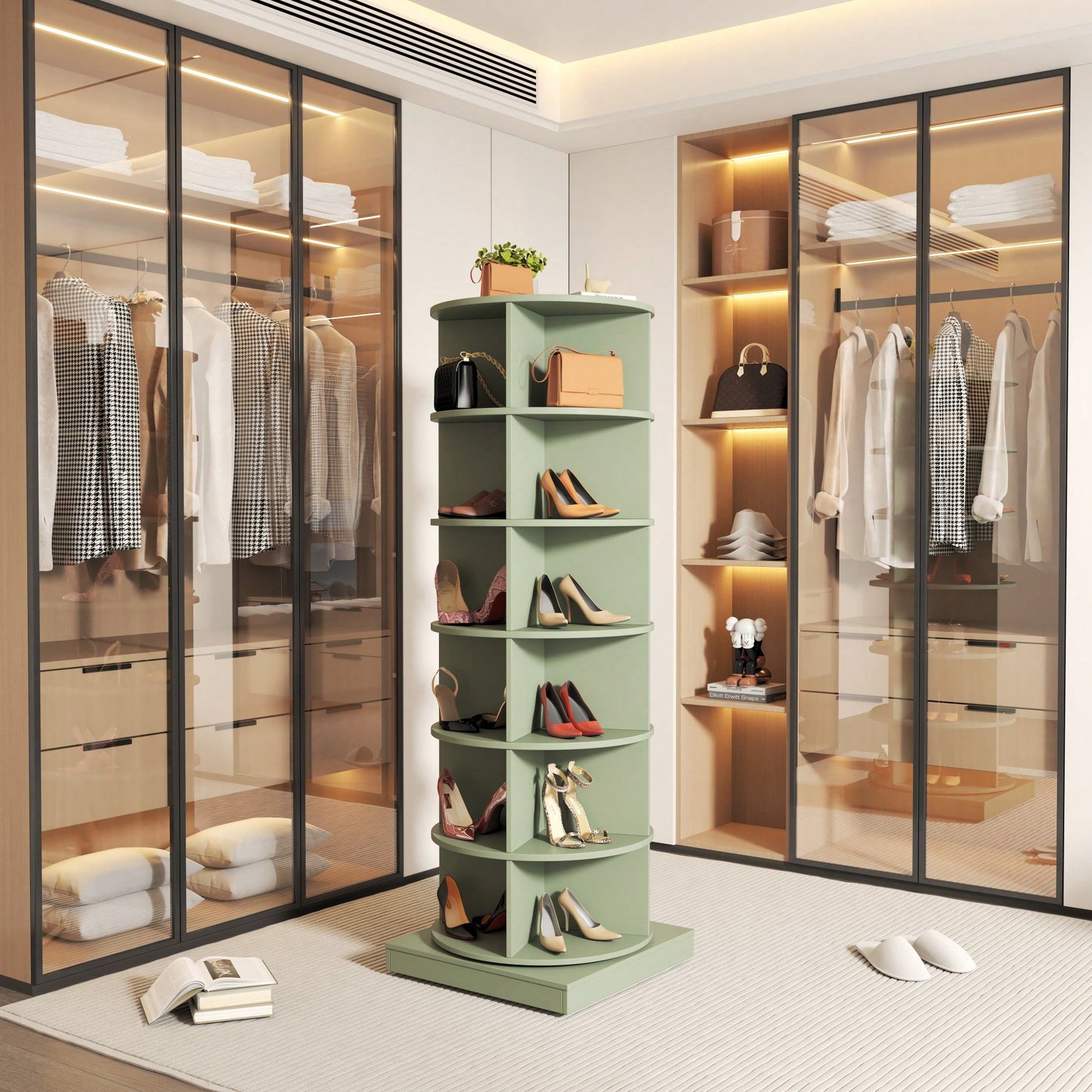 360 Degree Rotating Shoe Cabinet With 6 Layers For Space-Saving Storage And Organization