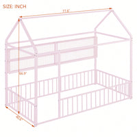 Twin Size Metal House Bed Frame With Fence And Storage Shelves In Black