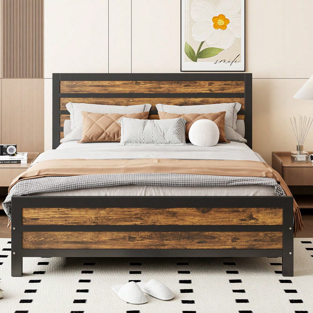 Stylish Black Metal Queen Size Platform Bed With Under-Bed Storage Solutions