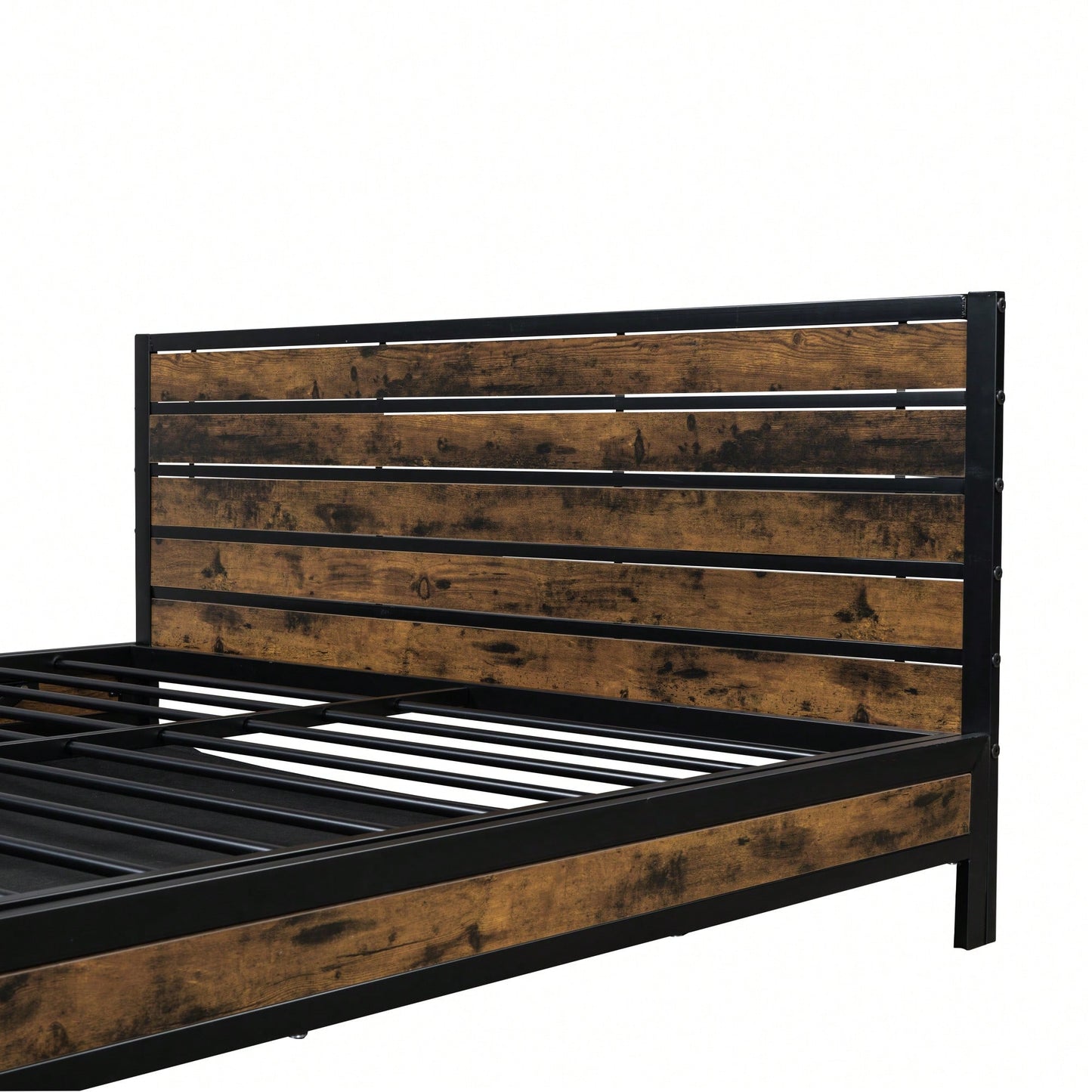 Stylish Black Metal Queen Size Platform Bed With Under-Bed Storage Solutions