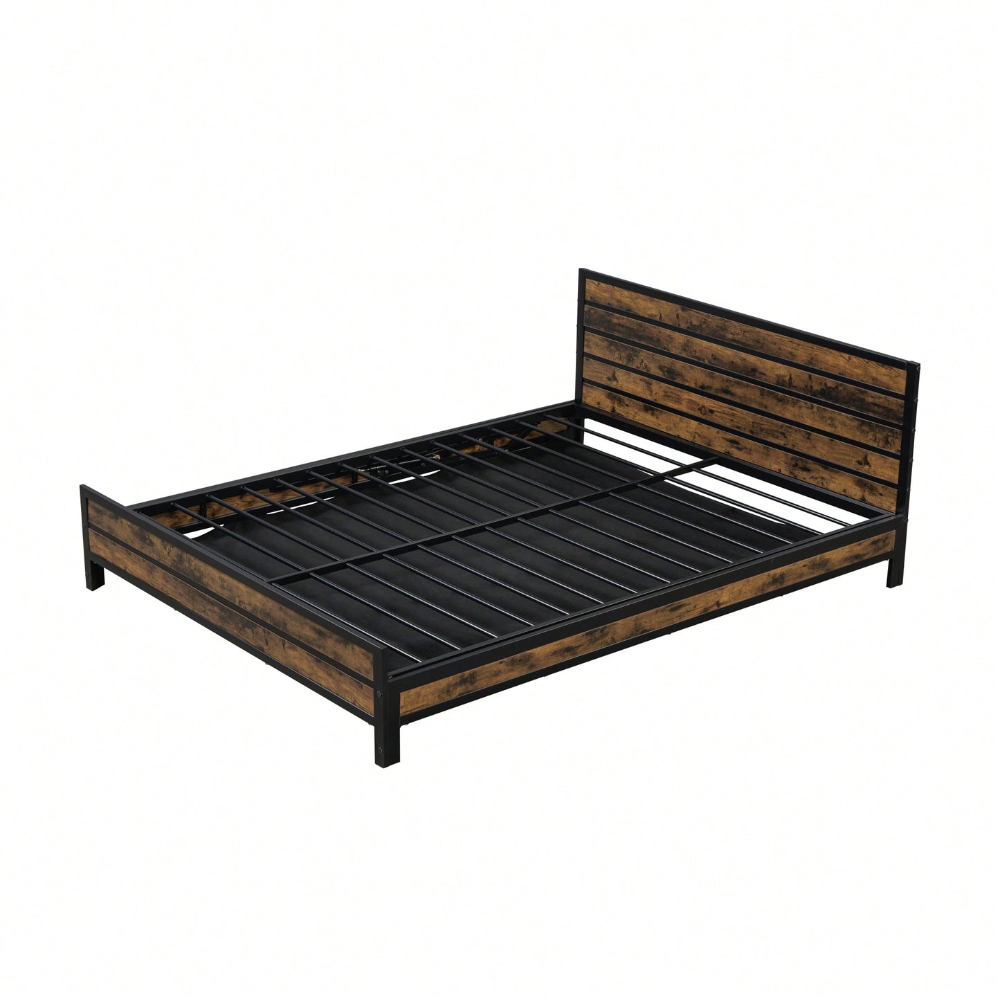 Stylish Black Metal Queen Size Platform Bed With Under-Bed Storage Solutions