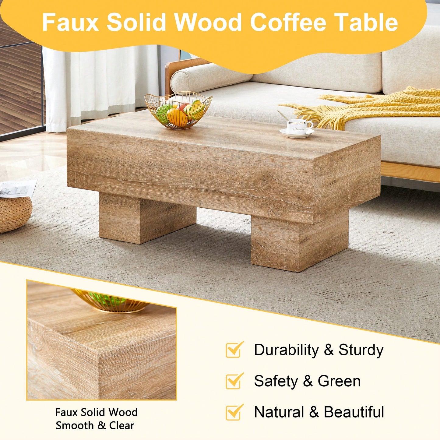 Modern Light Wood Texture MDF Coffee Table For Living Room And Apartment