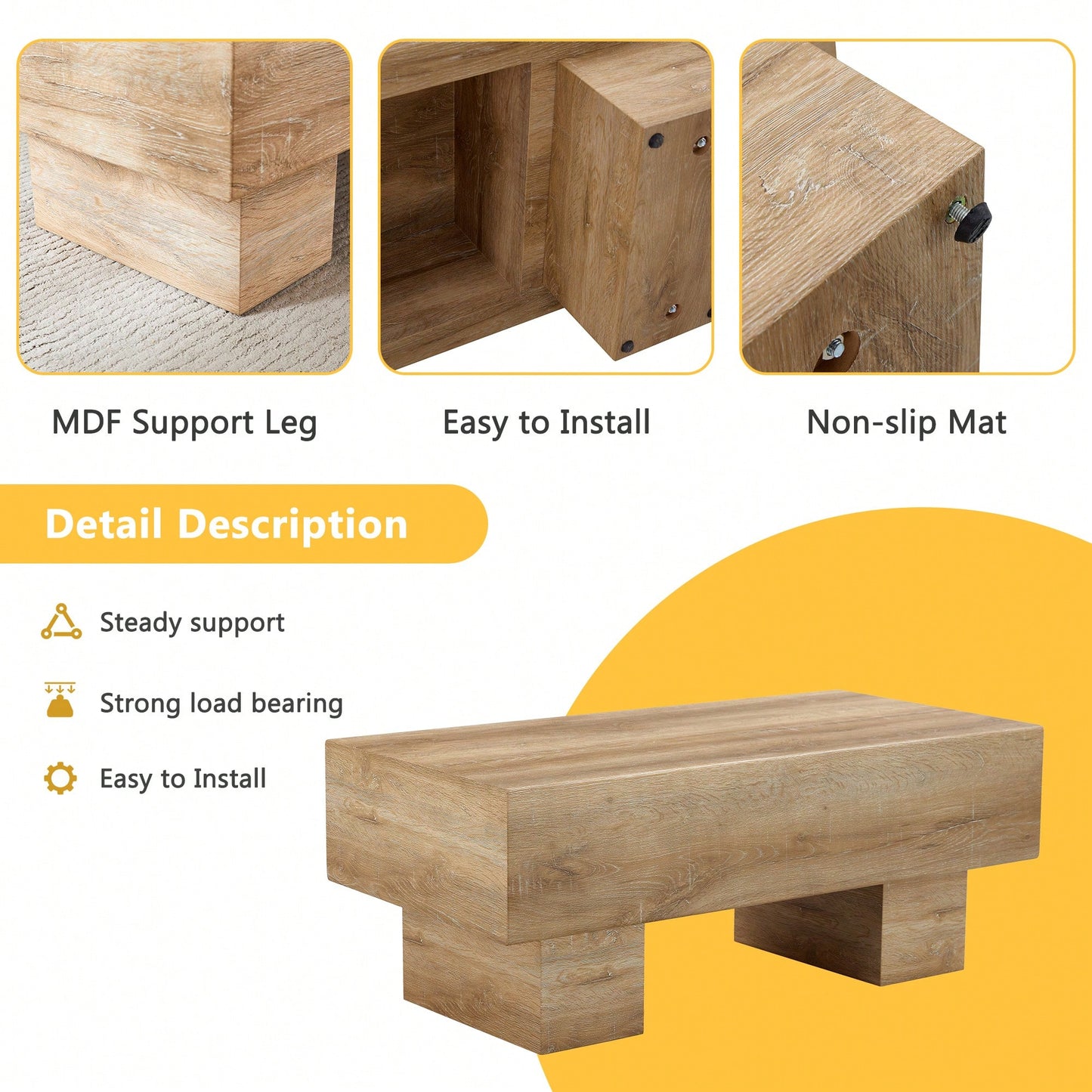 Modern Light Wood Texture MDF Coffee Table For Living Room And Apartment