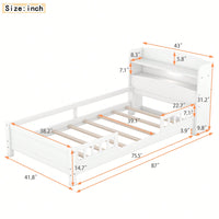 Twin Size Platform Bed With LED Lighting Storage Headboard And Safety Guardrail White