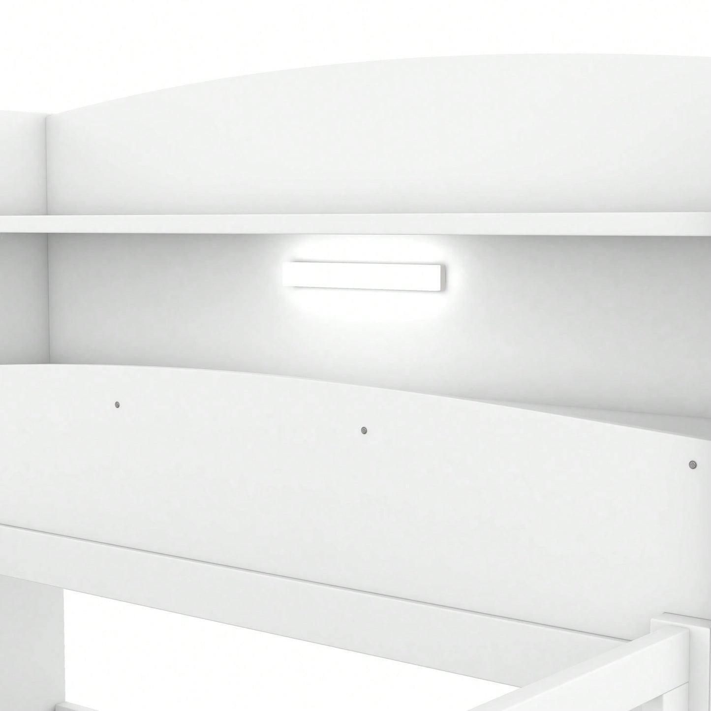 Twin Size Platform Bed With LED Lighting Storage Headboard And Safety Guardrail White