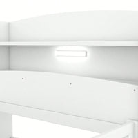 Twin Size Platform Bed With LED Lighting Storage Headboard And Safety Guardrail White