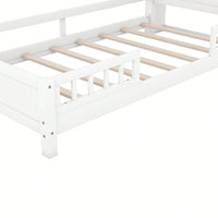 Twin Size Platform Bed With LED Lighting Storage Headboard And Safety Guardrail White