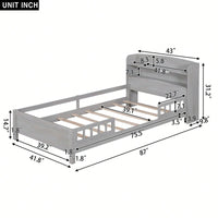 Twin Size Platform Bed With LED Lighting Storage Headboard And Safety Guardrail White